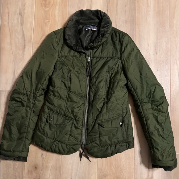 Vintage Free People Army Green Puffer Jacket with Velvet Trim Size 12 - Picture 1 of 9